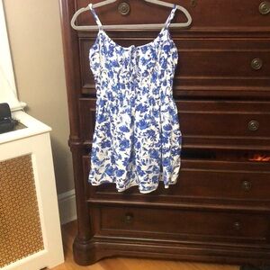 Sky to Moon blue and white Mini spaghetti straps dress